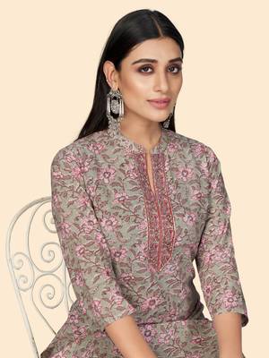 Print & Embroidered Straight Cotton Teal Green Stitched Kurta 6