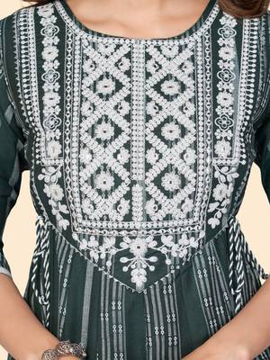 Print & Embroidered Anarkali Cotton Green Stitched Kurta 7