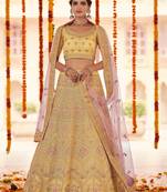 Yellow embroidered organza semi stitched lehenga