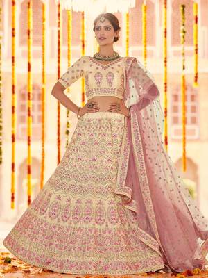 Yellow embroidered crepe semi stitched lehenga 2