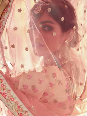 Yellow embroidered crepe semi stitched lehenga 4