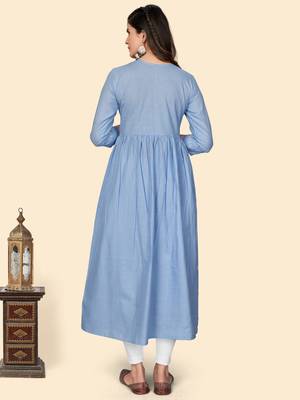 Print & Embroidered A-Line Cotton Levander Stitched Kurta 3
