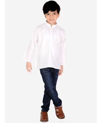 BownBee  Boys Cotton Full Sleeve Short Kurta for Boys- White 1