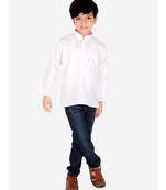 BownBee  Boys Cotton Full Sleeve Short Kurta for Boys- White