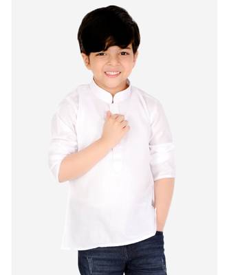 BownBee  Boys Cotton Full Sleeve Short Kurta for Boys- White 2