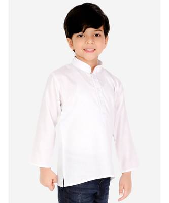BownBee  Boys Cotton Full Sleeve Short Kurta for Boys- White 3