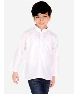 BownBee  Boys Cotton Full Sleeve Short Kurta for Boys- White 4