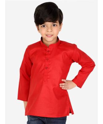 BownBee  Boys Cotton Full Sleeve Short Kurta for Boys- Red 1