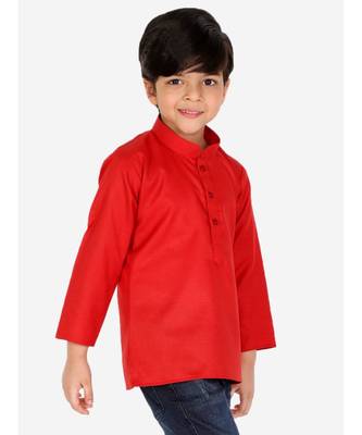 BownBee  Boys Cotton Full Sleeve Short Kurta for Boys- Red 2