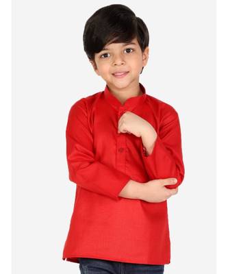BownBee  Boys Cotton Full Sleeve Short Kurta for Boys- Red 3