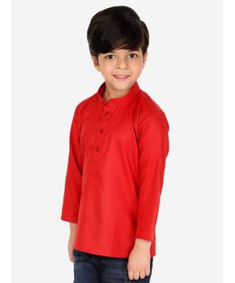 BownBee  Boys Cotton Full Sleeve Short Kurta for Boys- Red 4
