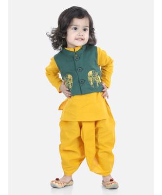 BownBee  Boys Front Open Embroidered Kurta Dhoti for Boys- Green 1