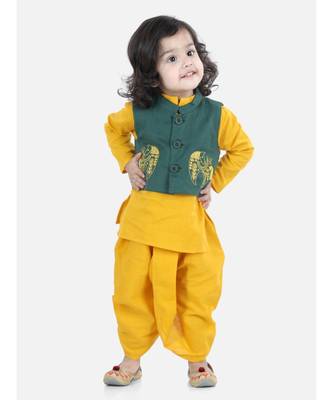 BownBee  Boys Front Open Embroidered Kurta Dhoti for Boys- Green 2