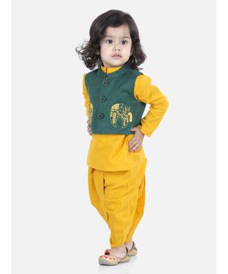 BownBee  Boys Front Open Embroidered Kurta Dhoti for Boys- Green 3