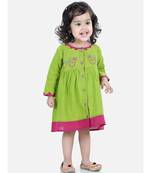 BownBee  GirlsCotton Embroidered Frock Dress for Girls- Green