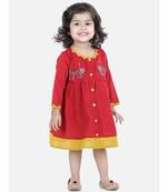 BownBee  GirlsCotton Embroidered Frock Dress for Girls- Red
