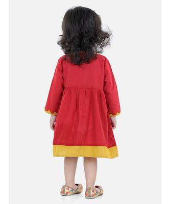 BownBee  GirlsCotton Embroidered Frock Dress for Girls- Red 3