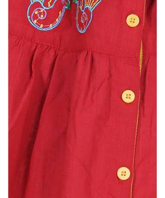 BownBee  GirlsCotton Embroidered Frock Dress for Girls- Red 4