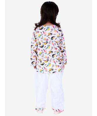 BownBee  GirlsFull Sleeve Printed Cotton Night Suit-White 2