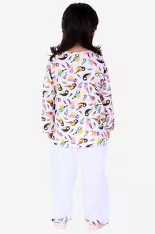 BownBee  GirlsFull Sleeve Printed Cotton Night Suit-White