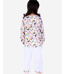 BownBee  GirlsFull Sleeve Printed Cotton Night Suit-White