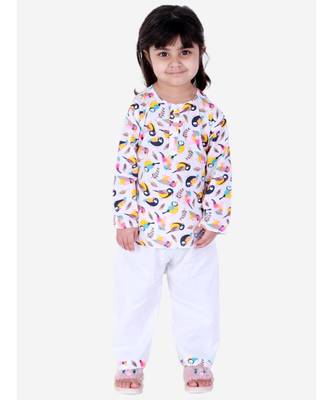 BownBee  GirlsFull Sleeve Printed Cotton Night Suit-White 3