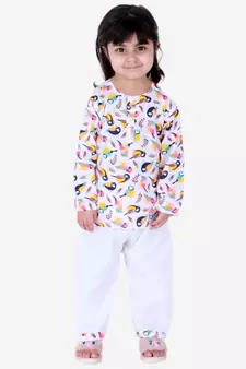 BownBee  GirlsFull Sleeve Printed Cotton Night Suit-White