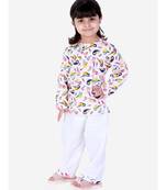 BownBee  GirlsFull Sleeve Printed Cotton Night Suit-White