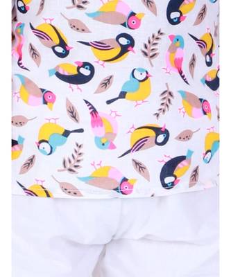 BownBee  GirlsFull Sleeve Printed Cotton Night Suit-White 4