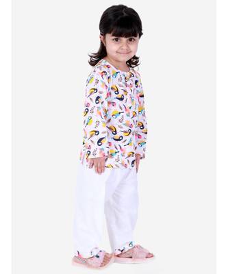 BownBee  GirlsFull Sleeve Printed Cotton Night Suit-White 5