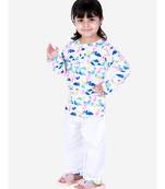 BownBee  GirlsFull Sleeve Printed Cotton Night Suit-White
