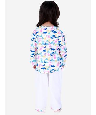 BownBee  GirlsFull Sleeve Printed Cotton Night Suit-White 3