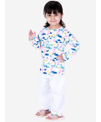 BownBee  GirlsFull Sleeve Printed Cotton Night Suit-White 5