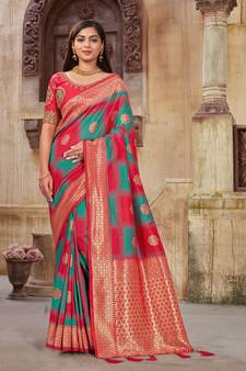 Pink woven banarasi saree with blouse