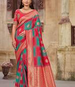 Pink woven banarasi saree with blouse