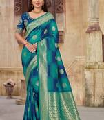 Blue woven banarasi saree with blouse