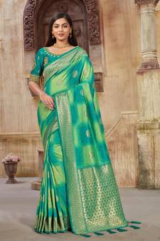 Green woven banarasi saree with blouse
