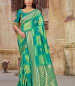Green woven banarasi saree with blouse