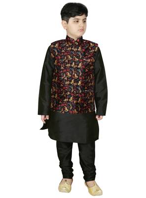 Black Silk Printed Kurta And Pyjama 1