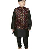 Black Silk Printed Kurta And Pyjama
