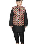 Black Silk Printed Kurta And Pyjama