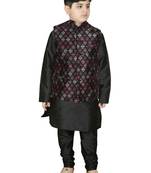 Black Silk Printed Kurta And Pyjama