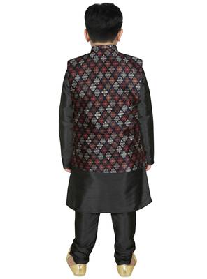 Black Silk Printed Kurta And Pyjama 3