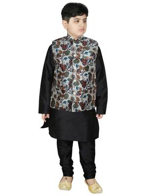 Black Silk Printed Kurta And Pyjama 1