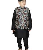 Black Silk Printed Kurta And Pyjama