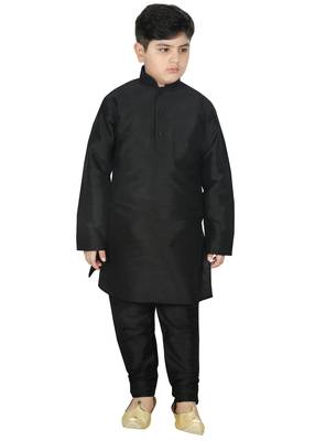 Black Silk Printed Kurta And Pyjama 5