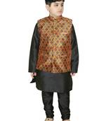 Black Silk Printed Kurta And Pyjama