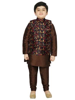 Brown Silk Printed Kurta And Pyjama 1