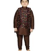 Brown Silk Printed Kurta And Pyjama