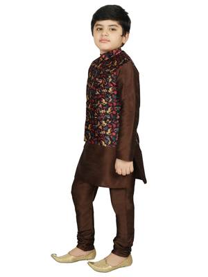 Brown Silk Printed Kurta And Pyjama 2